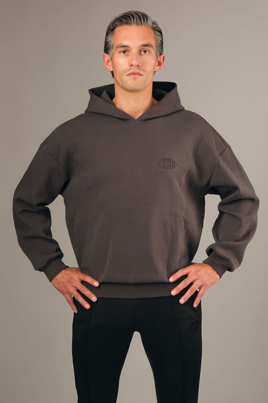 Hoodie G2 voor heren – luxe grijze oversized hoodie met embossed logo,  cropped fit. perfect voor gym, sporten, koffiedrinken of casual wear